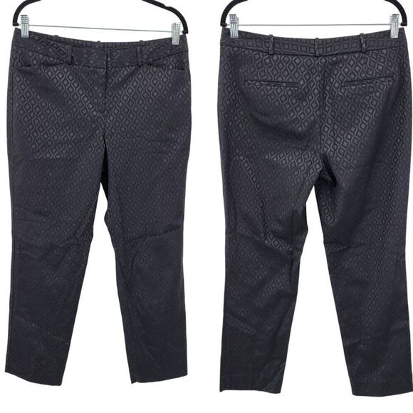 Vtg 90s Womens Black Cigarette Pants 8 Geometric Textured Ankle Stretch Formal - Picture 1 of 10